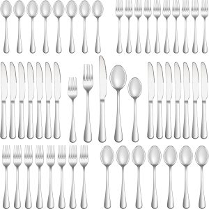 50 Piece Silverware Set Service for 10,Premium Stainless Steel Flatware Set,Mirror Polished Cutlery Utensil Set,Durable Home Kitchen Eating Tableware Set,Include Fork Knife Spoon Set,Dishwasher Safe