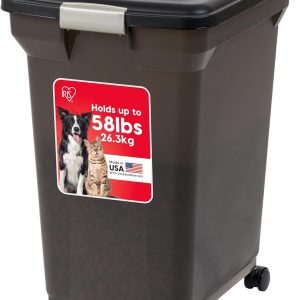 IRIS USA WeatherPro Airtight Dog Food Storage Container, Up to 58 lbs, Attachable Wheels, For Dog Cat Bird and Other Pet Food Storage Bin, Keep Fresh, Easy Mobility, BPA Free, Smoke