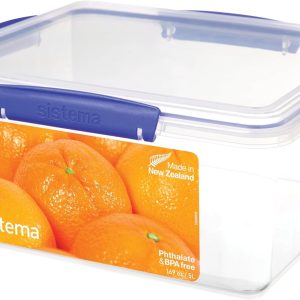 Sistema KLIP IT Food Storage Container, 5 L, Airtight & Stackable, BPA-Free, Clear with Blue Clips